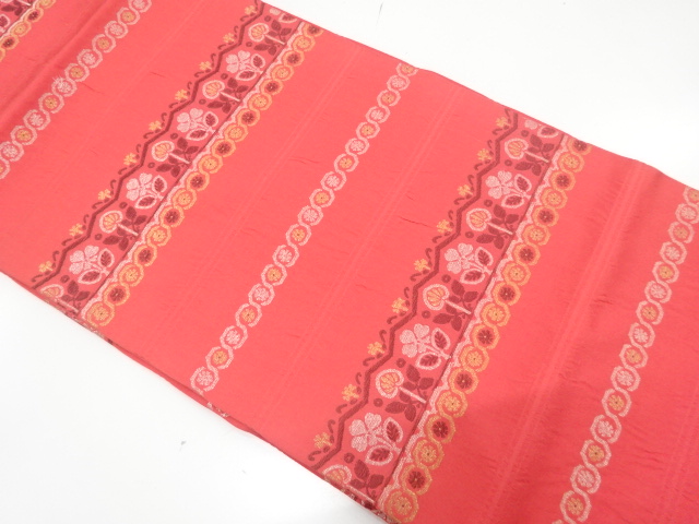 横段に花模様織り出し　名古屋帯